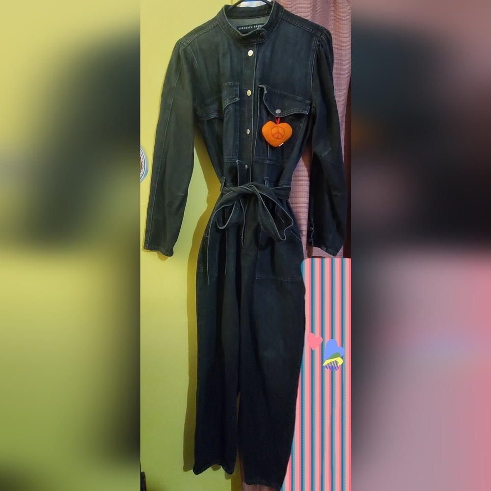 Veronica Beard Demin  Designer Jumpsuit with tie belt